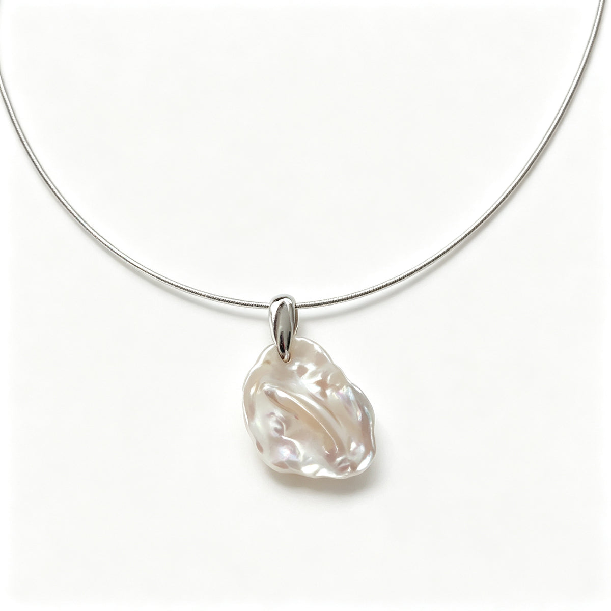 Petal Baroque Pearl Collar Necklace (925 Sterling Silver)
