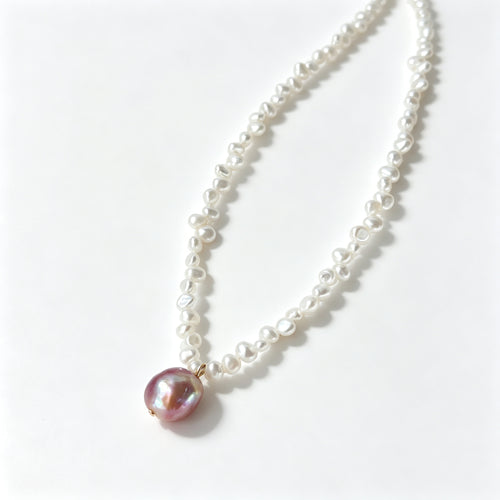 "Lace" Baroque Pearl Pendant Choker Necklace (18K Gold Plated)