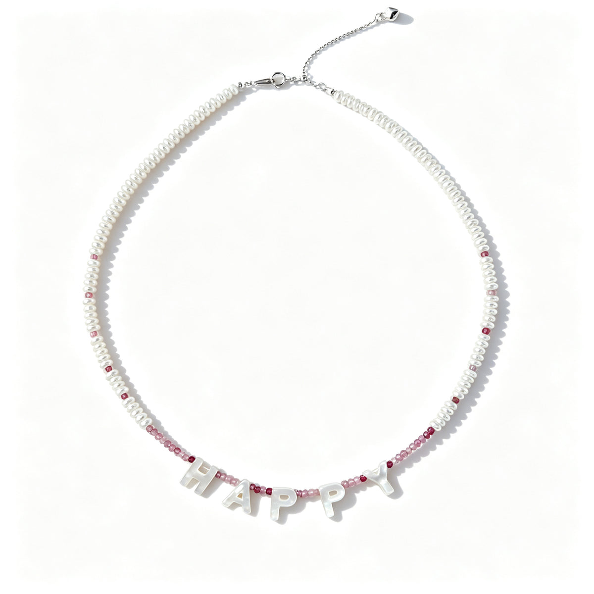 "HAPPY" Custom Pearl Necklace (925 Sterling Silver)