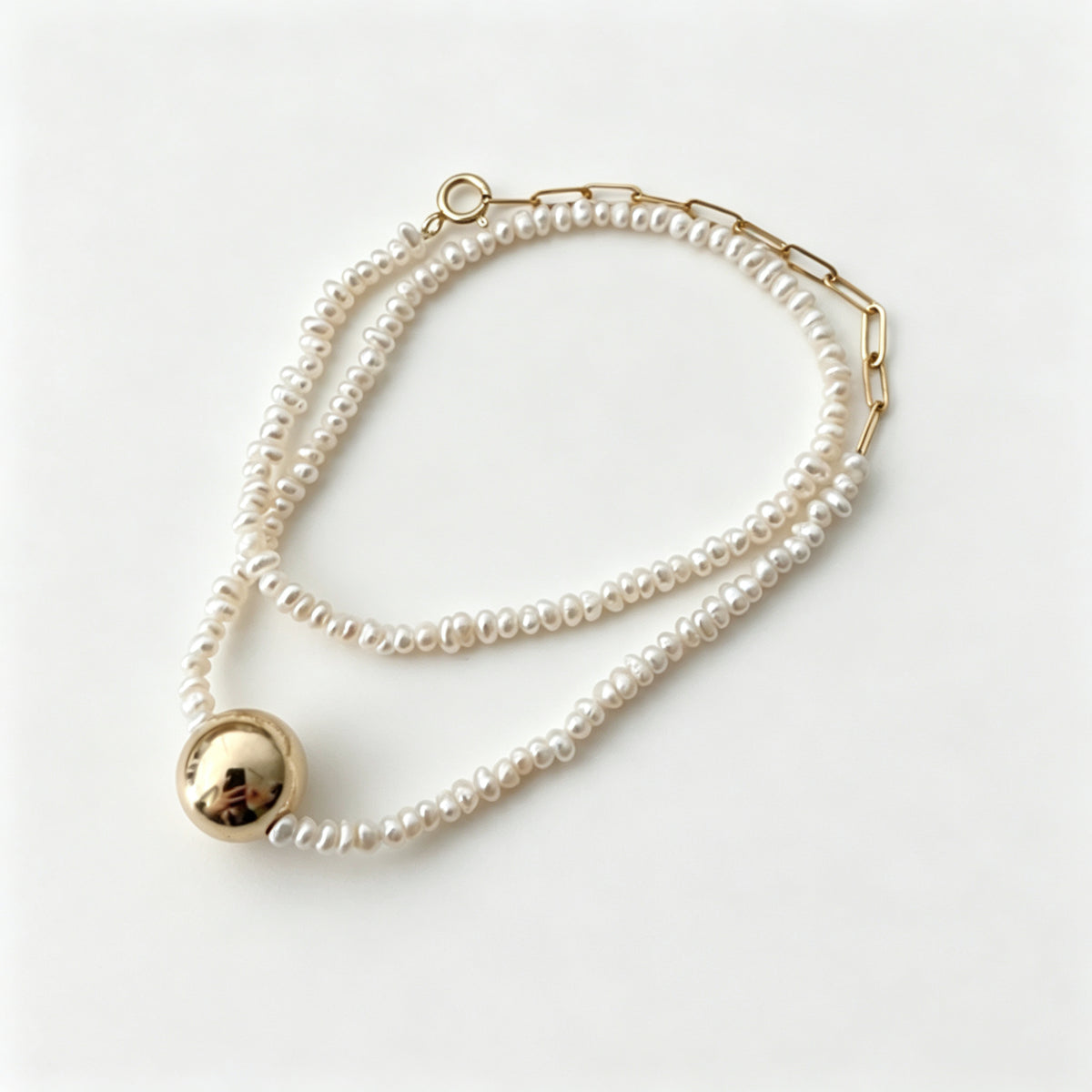 18K Gold Ball & Baroque Pearl Adjustable Bracelet