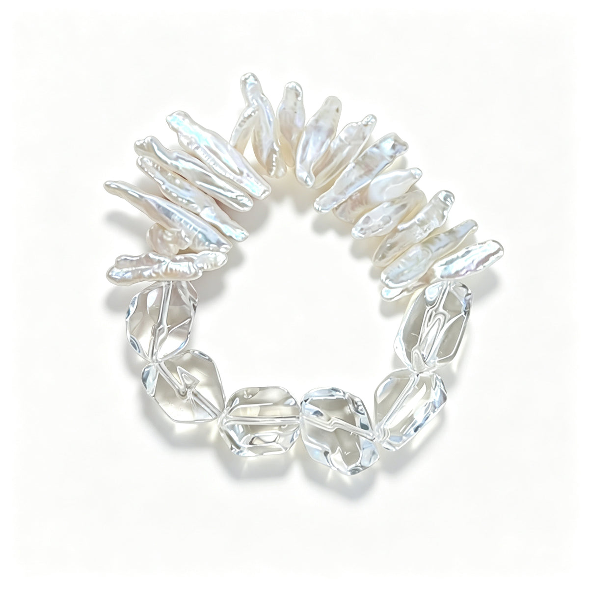 Baroque Pearl & Clear Quartz Wire-Wrapped Bracelet