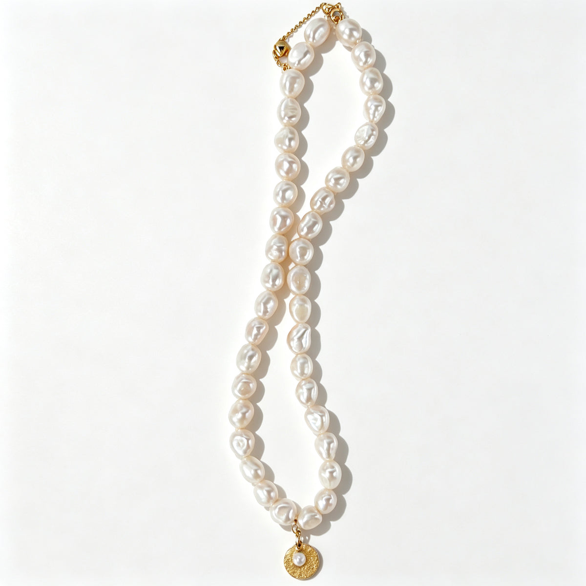 "Gardenia" Baroque Pearl & Coin Necklace (925 Silver)