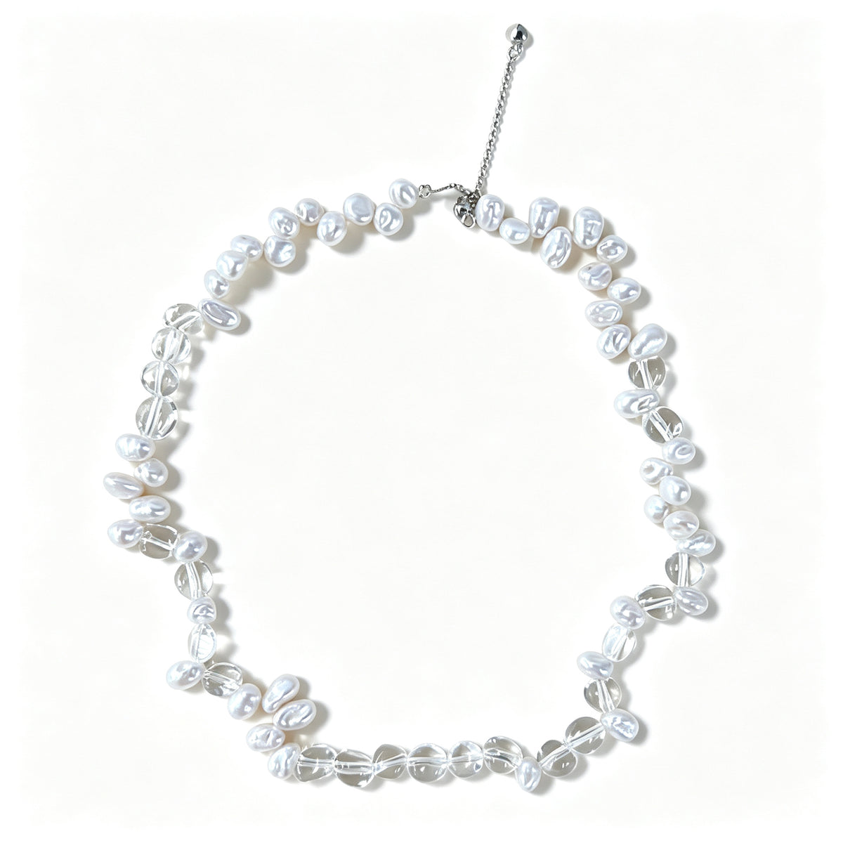 White Crystal & Baroque Pearl Necklace (925 Silver)