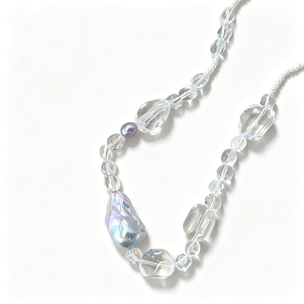 Baroque Pearl & Clear Crystal Glass Necklace