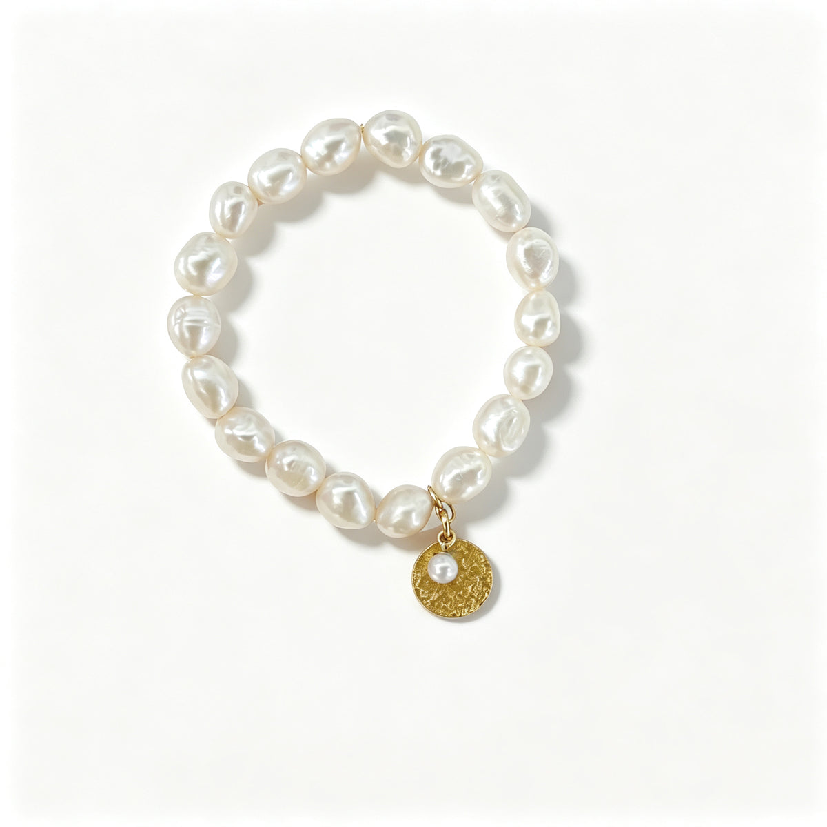 "Gardener's Delight" Pearl & Gold Disc Charm Bracelet