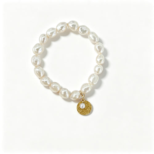 "Gardener's Delight" Pearl & Gold Disc Charm Bracelet
