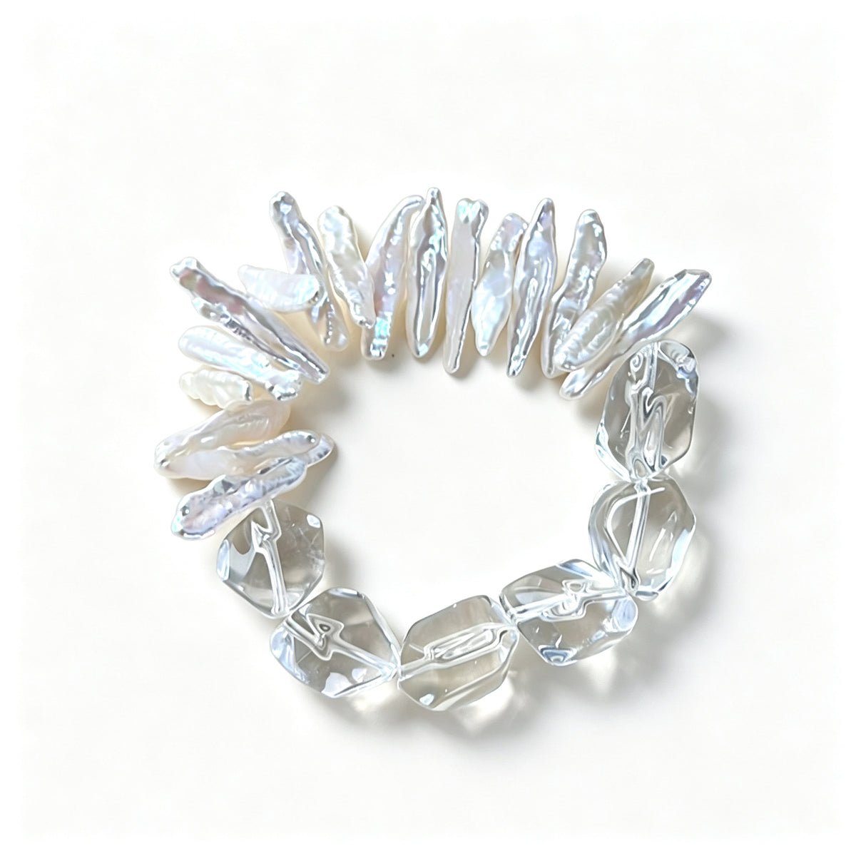 Baroque Pearl & Clear Quartz Wire-Wrapped Bracelet