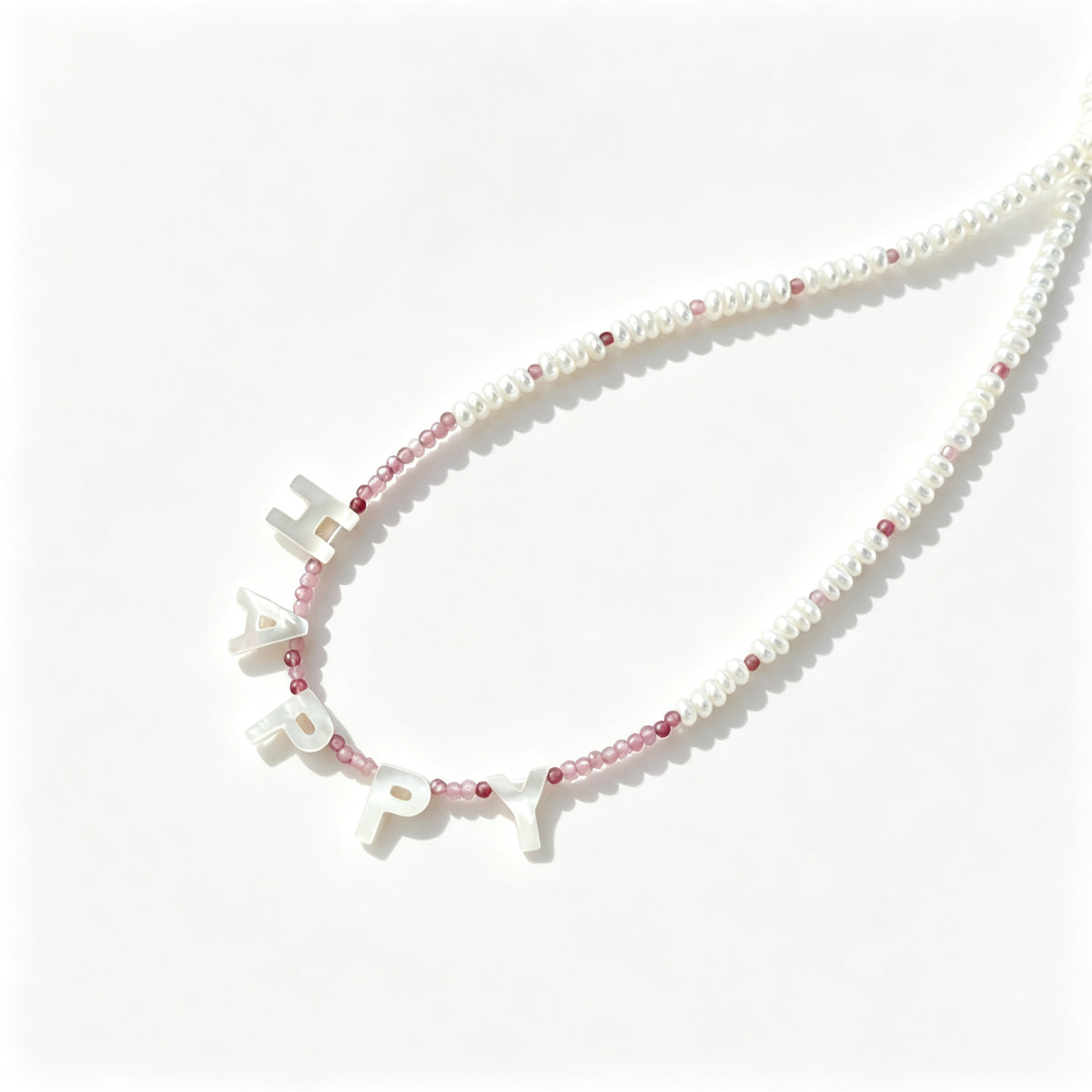 "HAPPY" Custom Pearl Necklace (925 Sterling Silver)