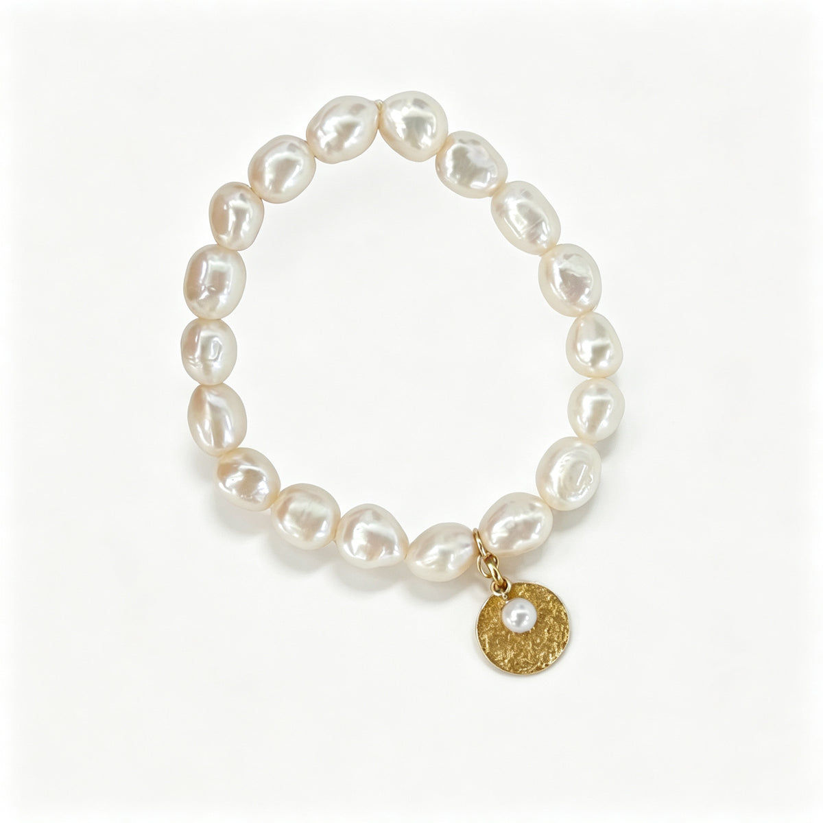 "Gardener's Delight" Pearl & Gold Disc Charm Bracelet