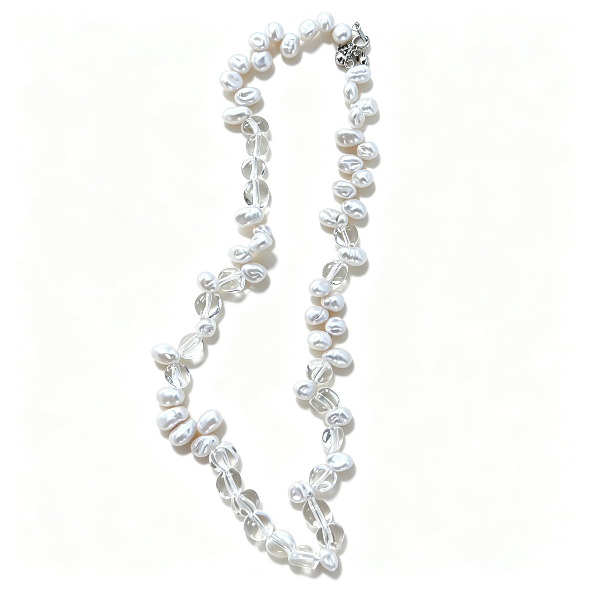 White Crystal & Baroque Pearl Necklace (925 Silver)