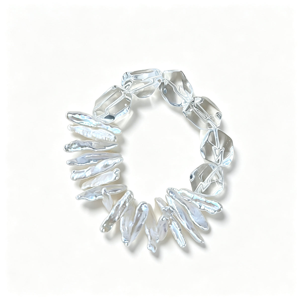 Baroque Pearl & Clear Quartz Wire-Wrapped Bracelet