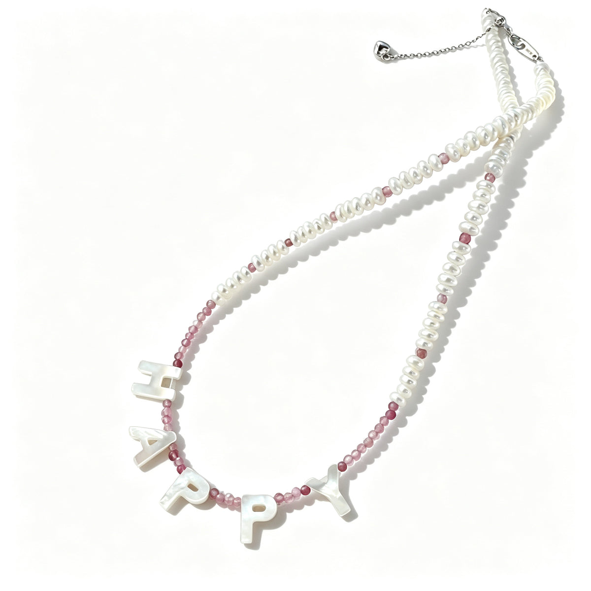 "HAPPY" Custom Pearl Necklace (925 Sterling Silver)