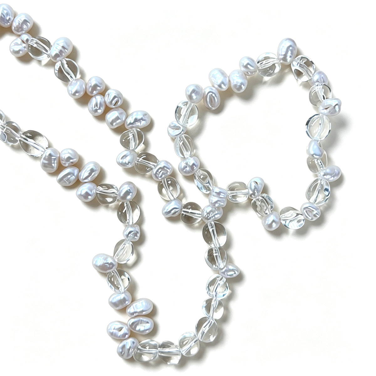 White Crystal & Baroque Pearl Necklace (925 Silver)