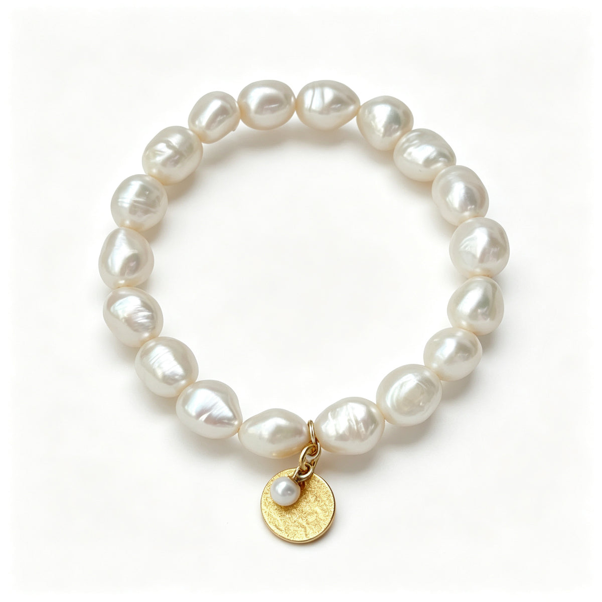 "Gardener's Delight" Pearl & Gold Disc Charm Bracelet