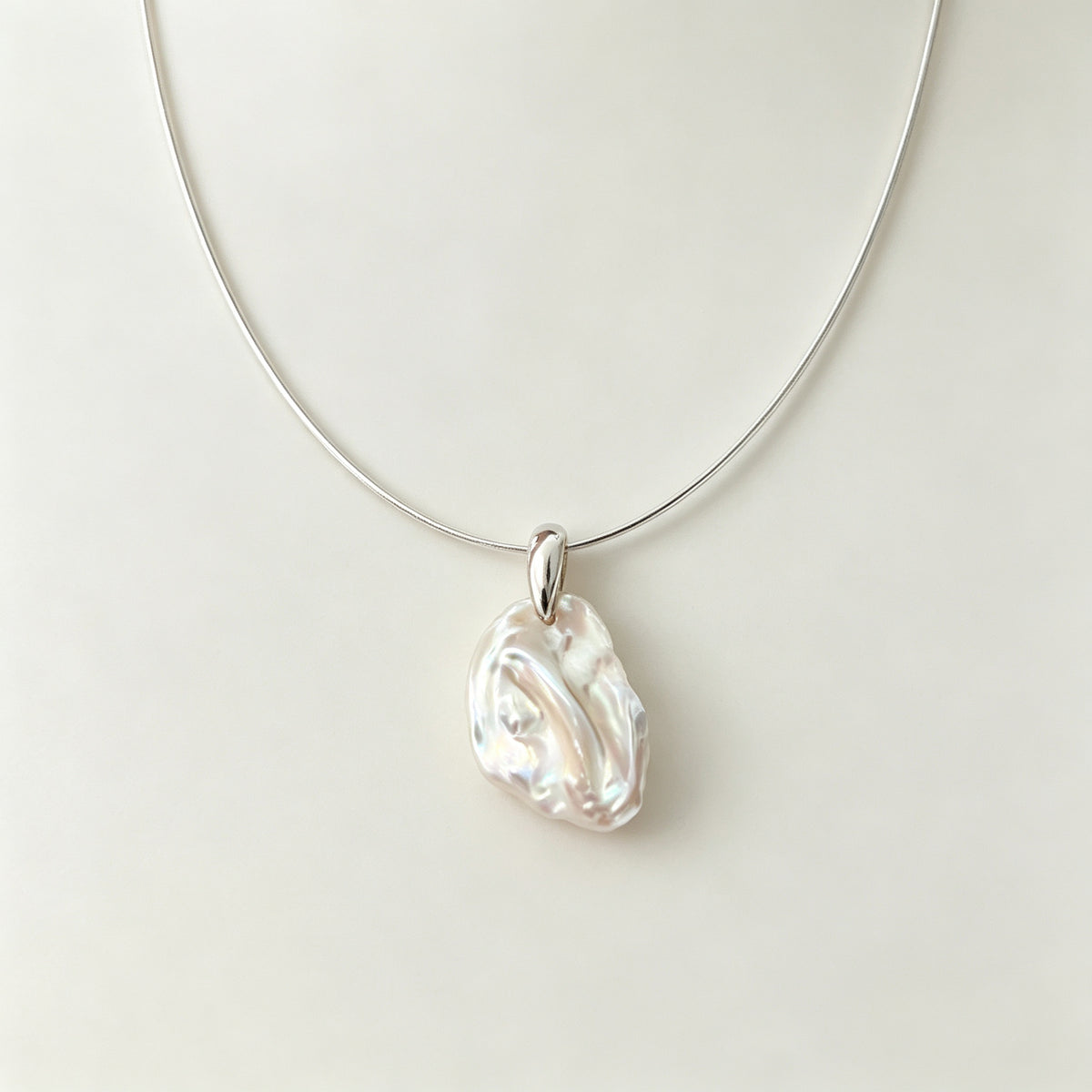Petal Baroque Pearl Collar Necklace (925 Sterling Silver)