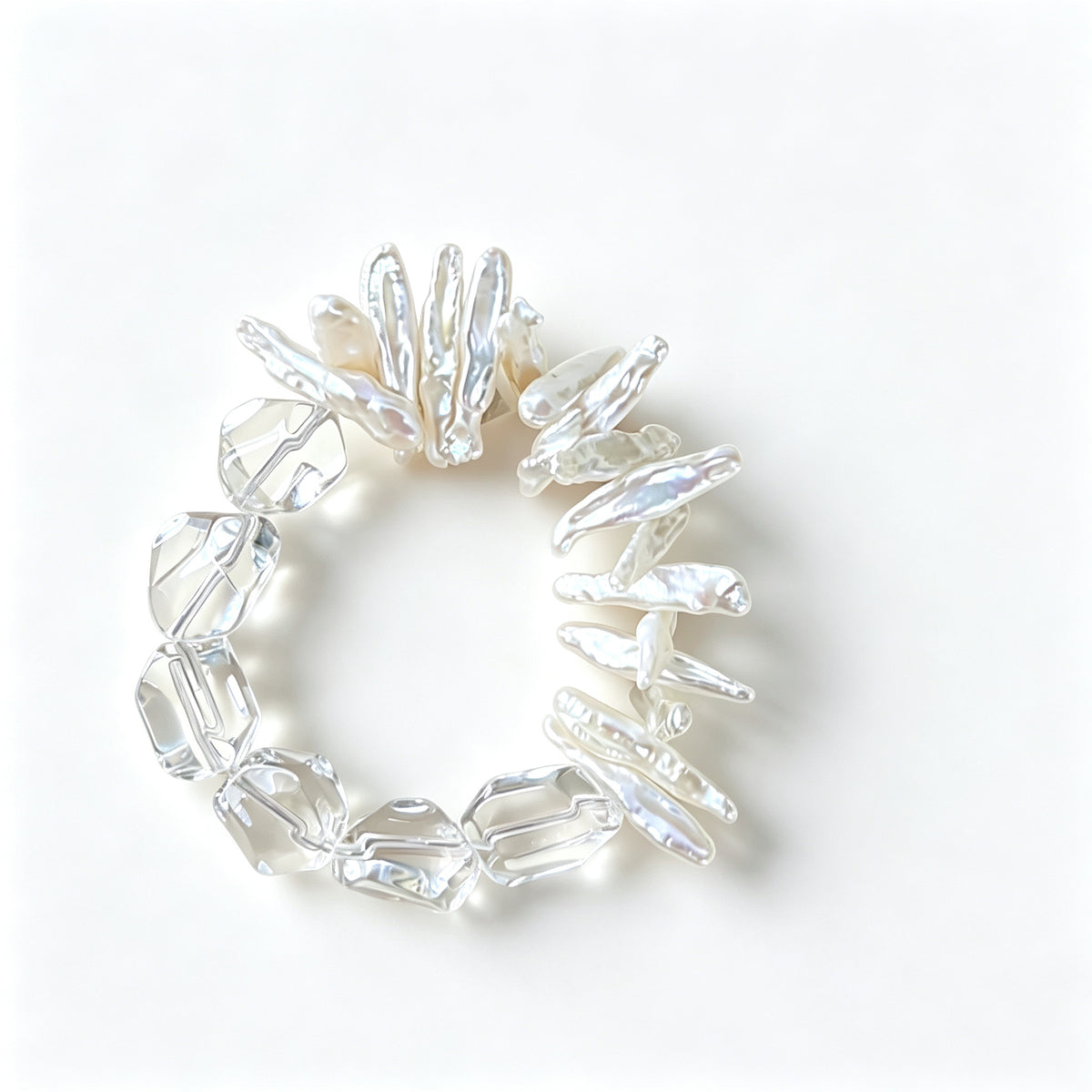 Baroque Pearl & Clear Quartz Wire-Wrapped Bracelet