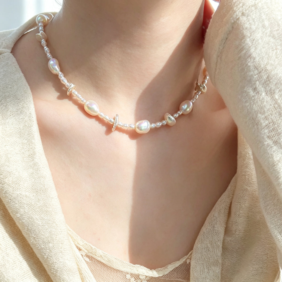 "Starry" Baroque Pearl Necklace (925 Sterling Silver)