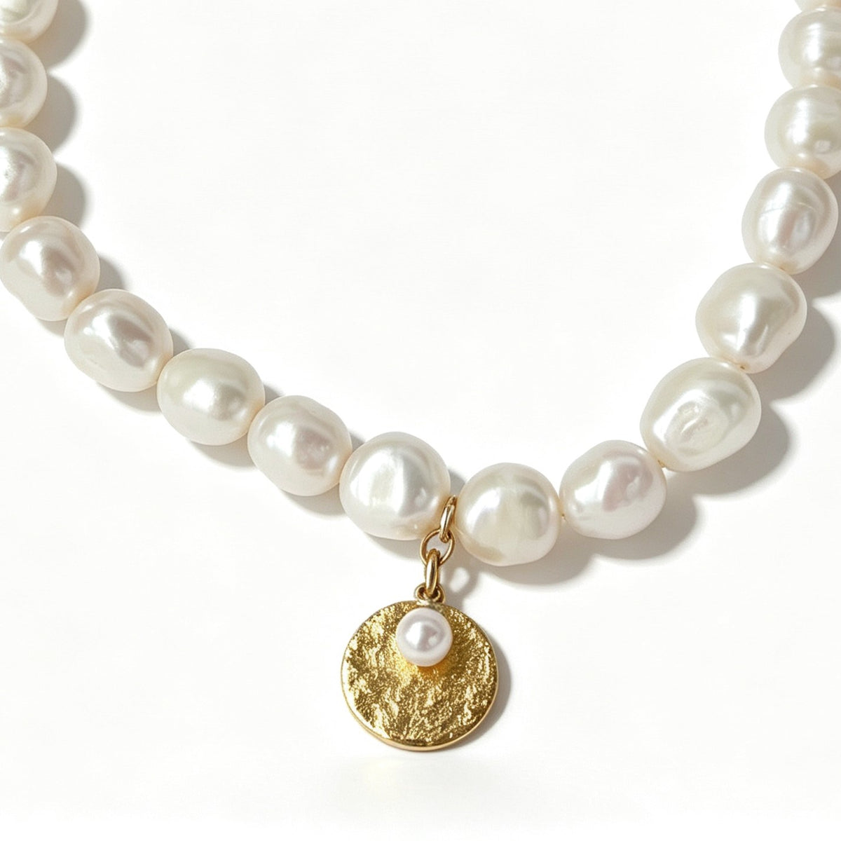 "Gardenia" Baroque Pearl & Coin Necklace (925 Silver)