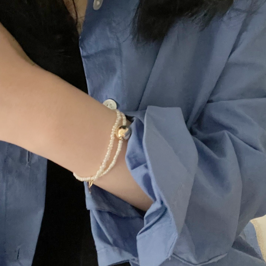 18K Gold Ball & Baroque Pearl Adjustable Bracelet