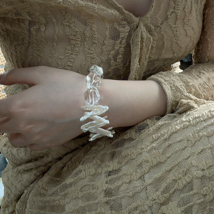 Baroque Pearl & Clear Quartz Wire-Wrapped Bracelet