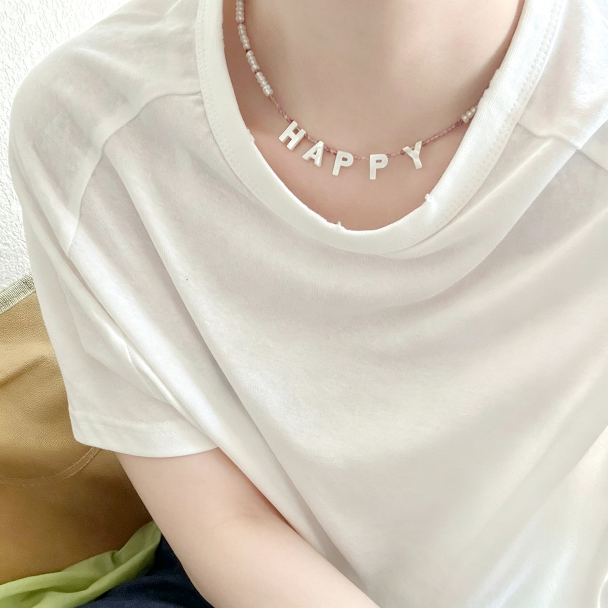 "HAPPY" Custom Pearl Necklace (925 Sterling Silver)