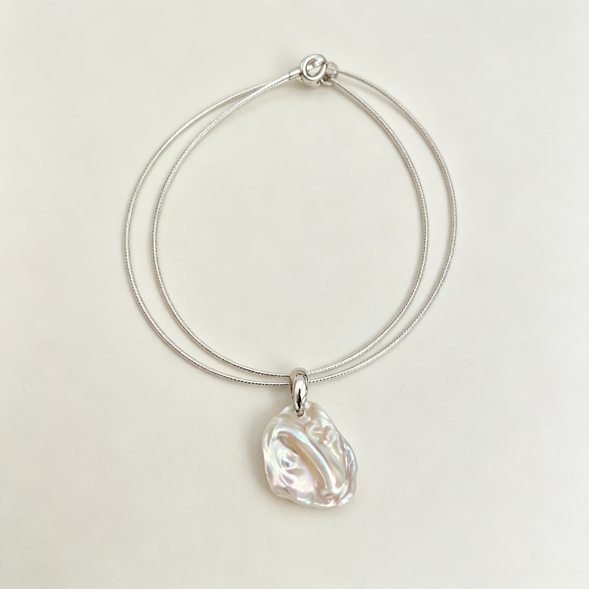 Petal Baroque Pearl Collar Necklace (925 Sterling Silver)
