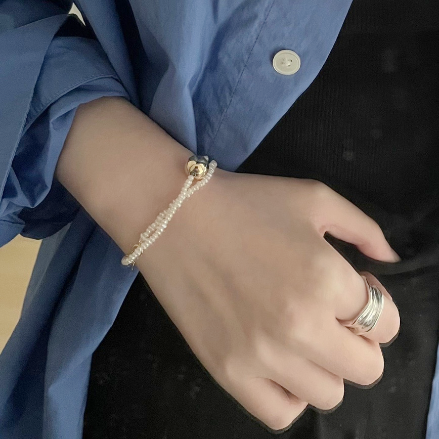18K Gold Ball & Baroque Pearl Adjustable Bracelet