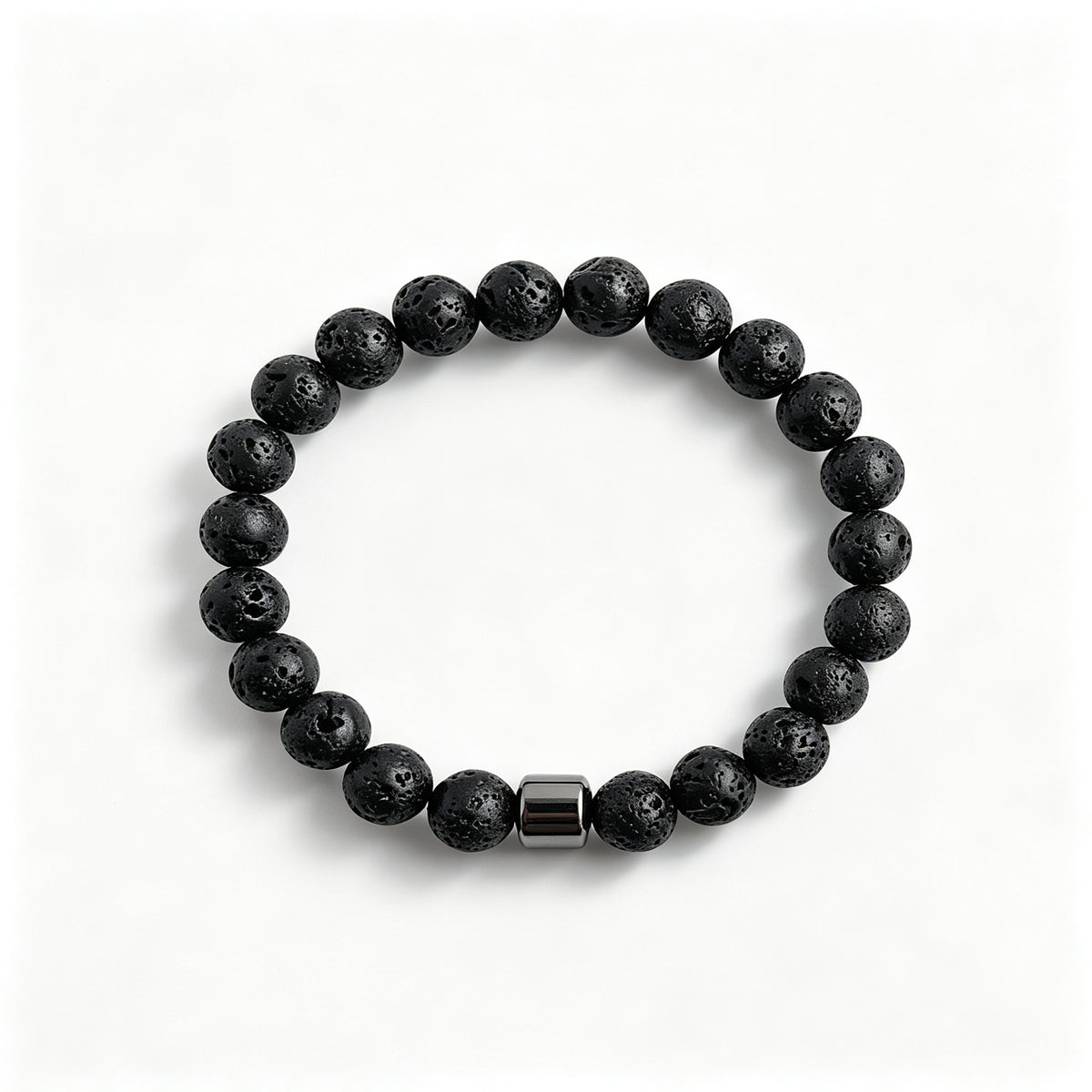 Black Lava Stone & Hematite Stretch Bracelet (8mm)