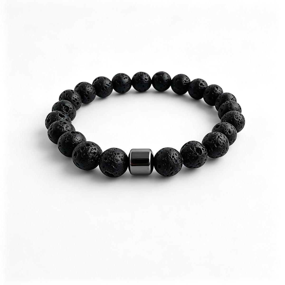 Black Lava Stone & Hematite Stretch Bracelet (8mm)