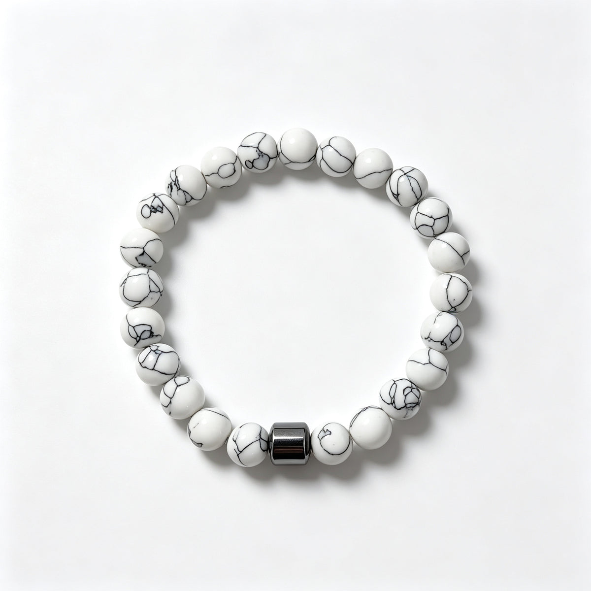 White Howlite & Hematite Stretch Bracelet (8mm)