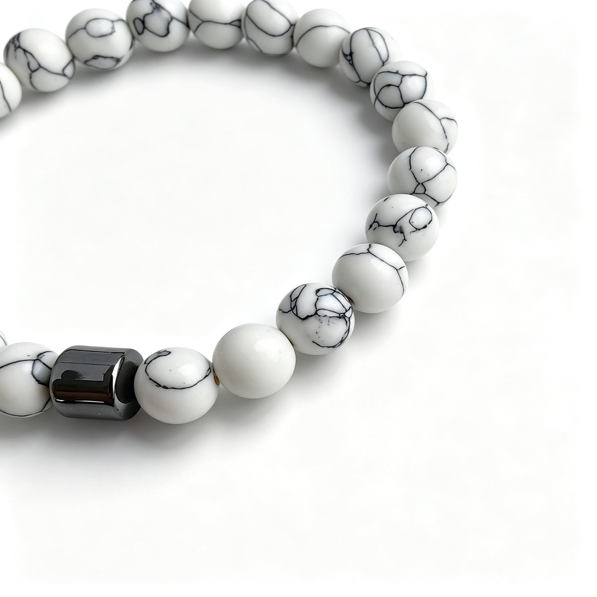 White Howlite & Hematite Stretch Bracelet (8mm)