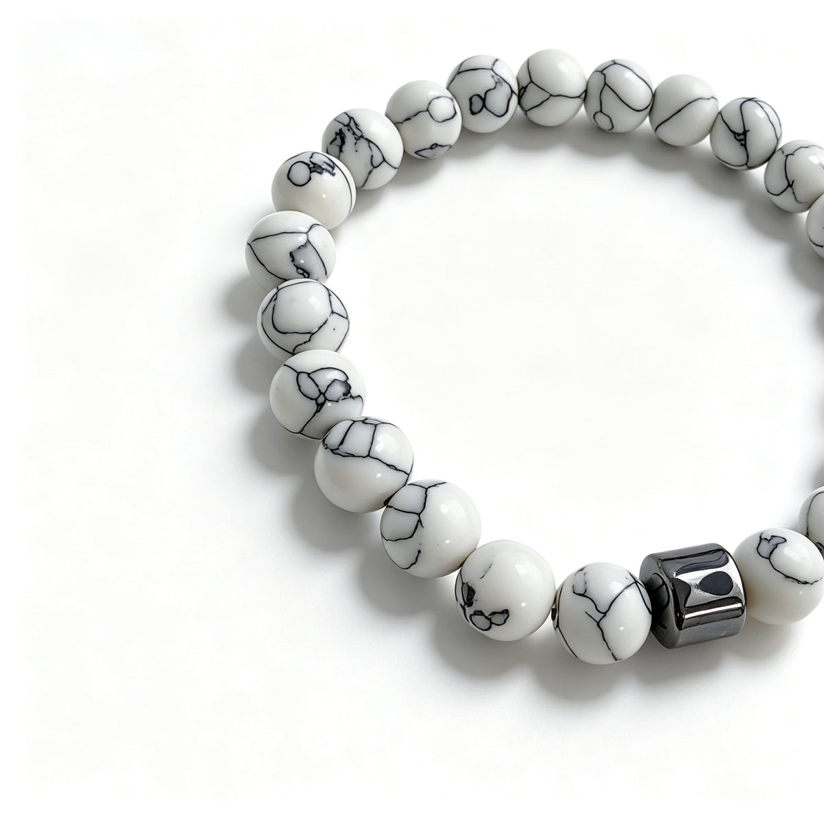 White Howlite & Hematite Stretch Bracelet (8mm)