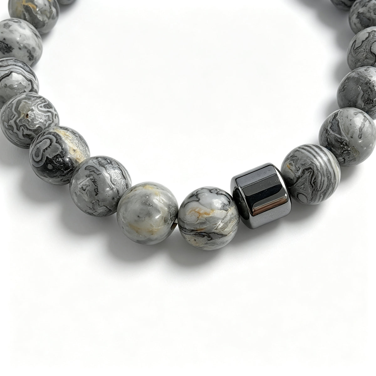 Map Jasper & Hematite Stretch Bracelet (8mm)