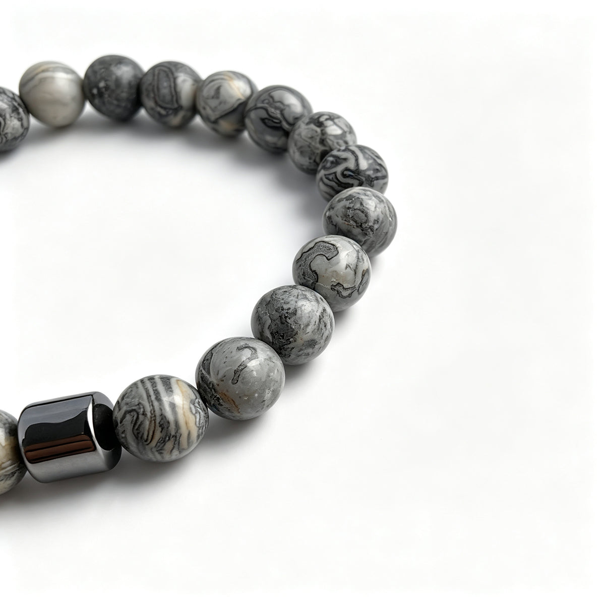 Map Jasper & Hematite Stretch Bracelet (8mm)