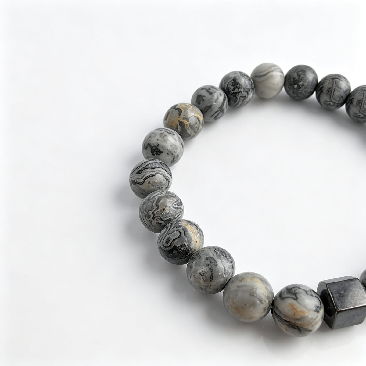 Map Jasper & Hematite Stretch Bracelet (8mm)