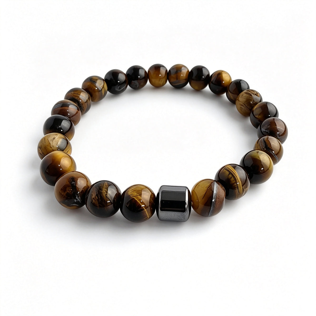 Red Tiger Eye Pattern & Hematite Stretch Bracelet (8mm)
