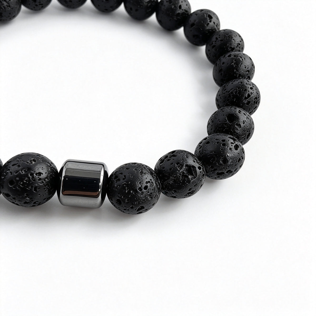 Black Lava Stone & Hematite Stretch Bracelet (8mm)