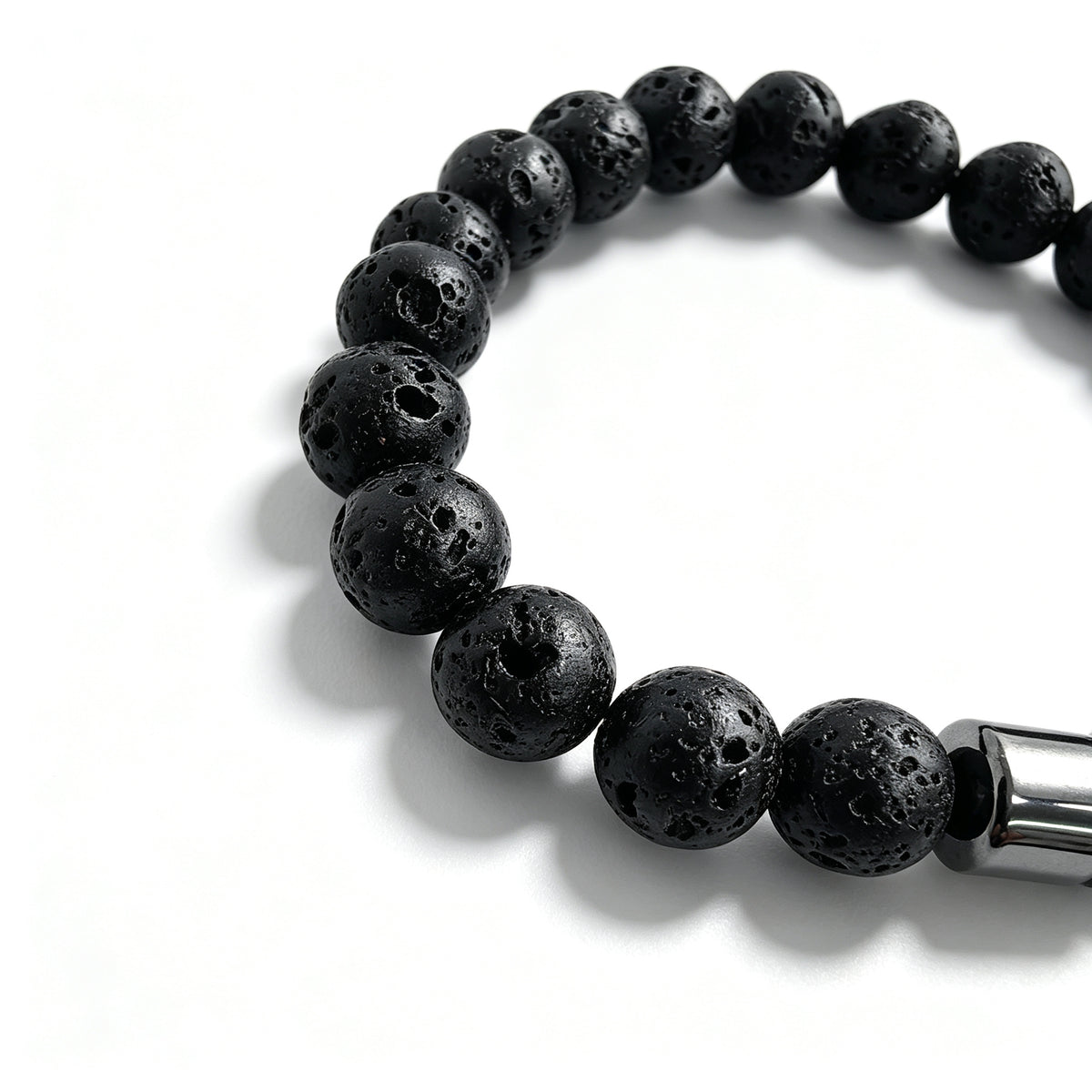 Black Lava Stone & Hematite Stretch Bracelet (8mm)