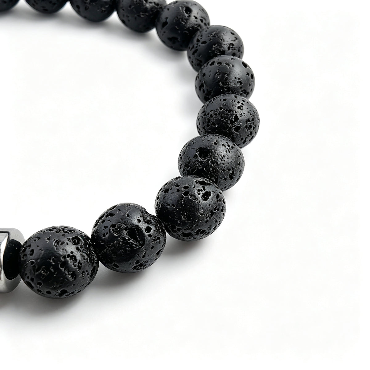 Black Lava Stone & Hematite Stretch Bracelet (8mm)