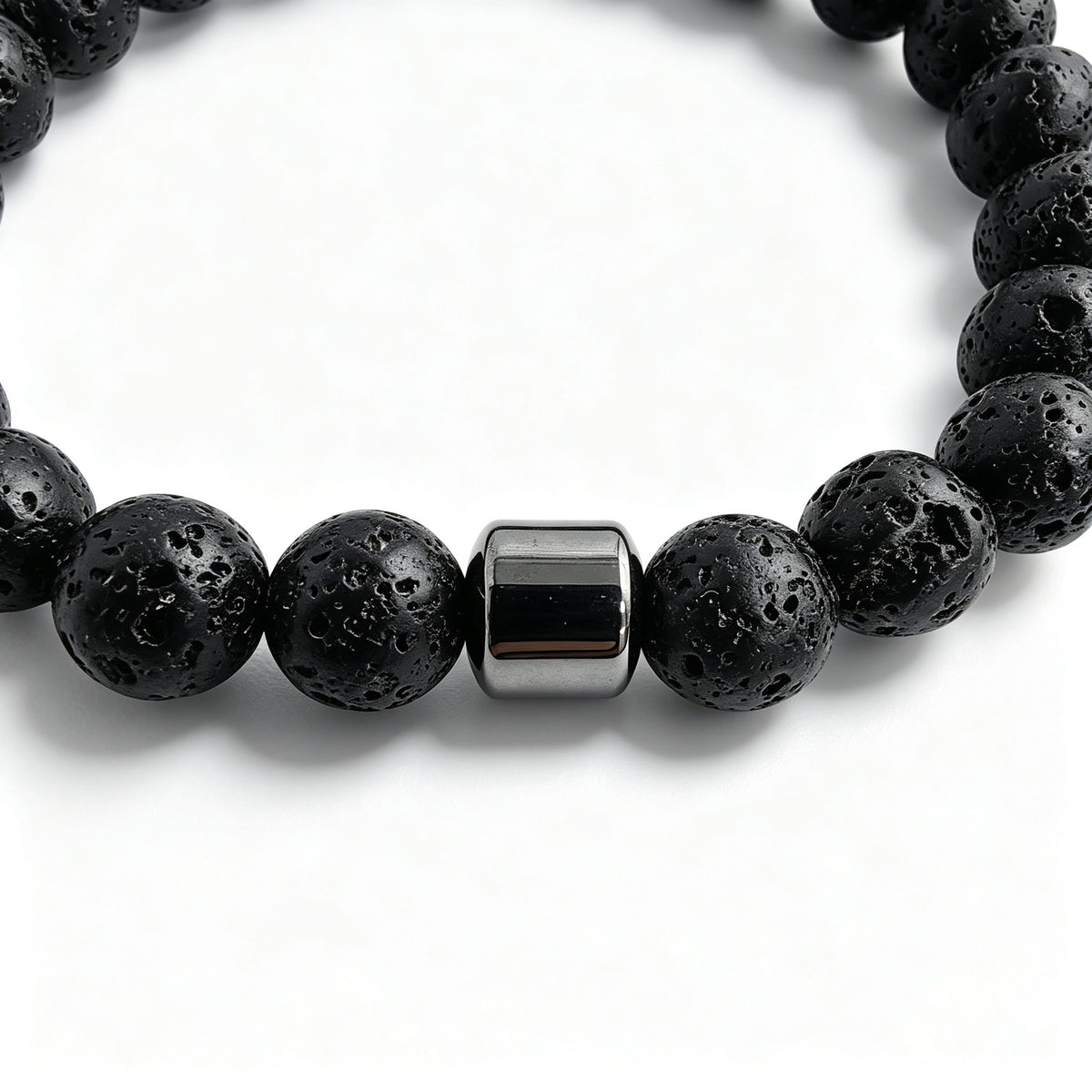Black Lava Stone & Hematite Stretch Bracelet (8mm)