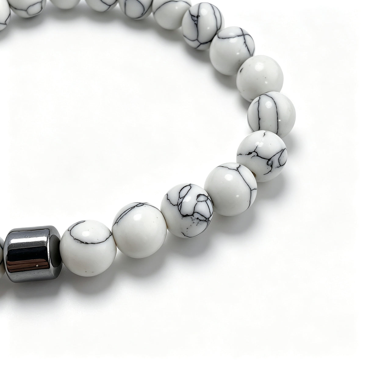 White Howlite & Hematite Stretch Bracelet (8mm)