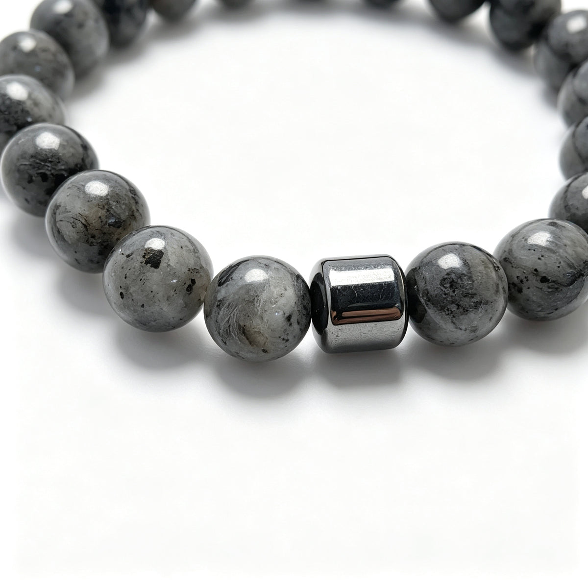 Flash Pattern Stone & Hematite Stretch Bracelet (8mm)