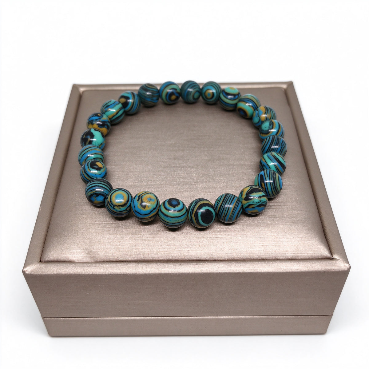 Peacock Green Stone Stretch Bracelet (8mm)