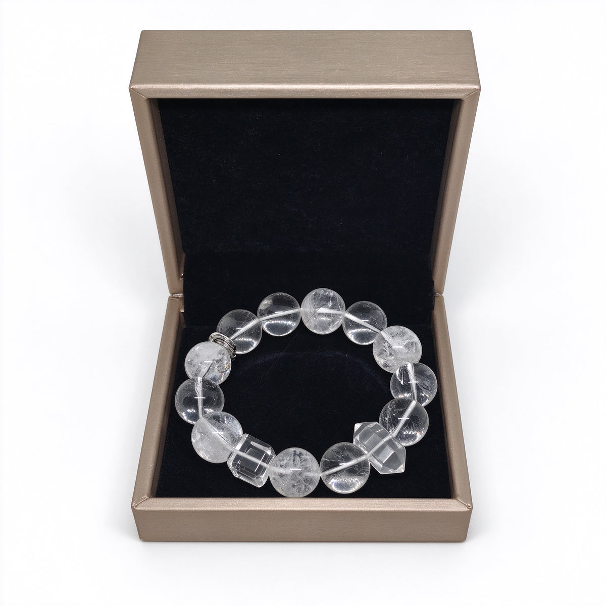 White Azeztulite Clear Quartz Bracelet Angle View