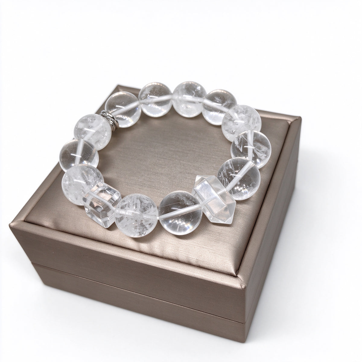 White Azeztulite Clear Quartz Bracelet Display