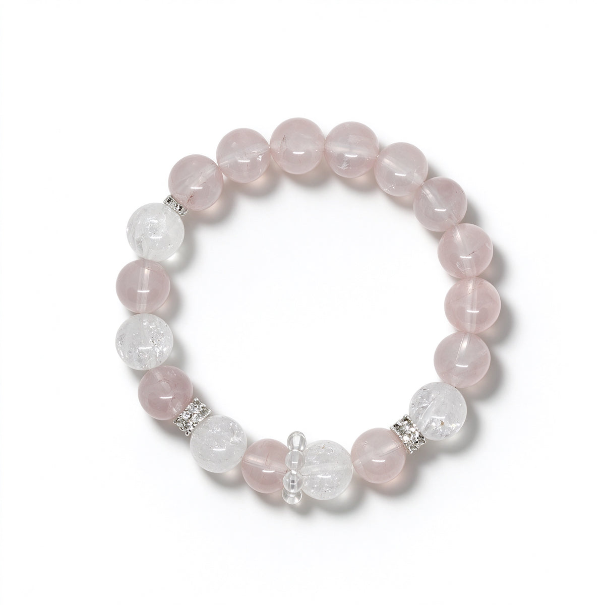 Designer Rose Quartz and Clear Quartz Bracelet on Display Box