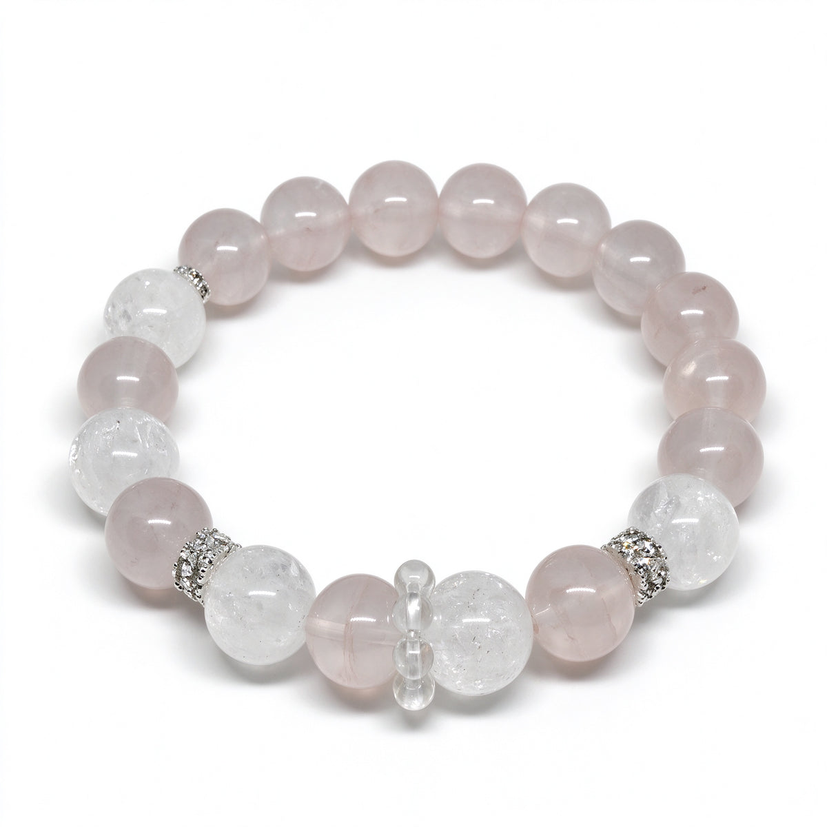 Designer Rose Quartz and Clear Quartz Bracelet Top View