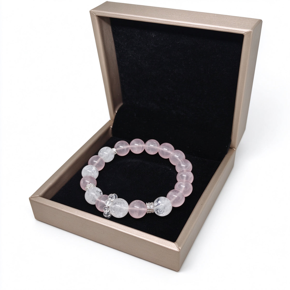Designer Rose Quartz and Clear Quartz Bracelet Close-Up