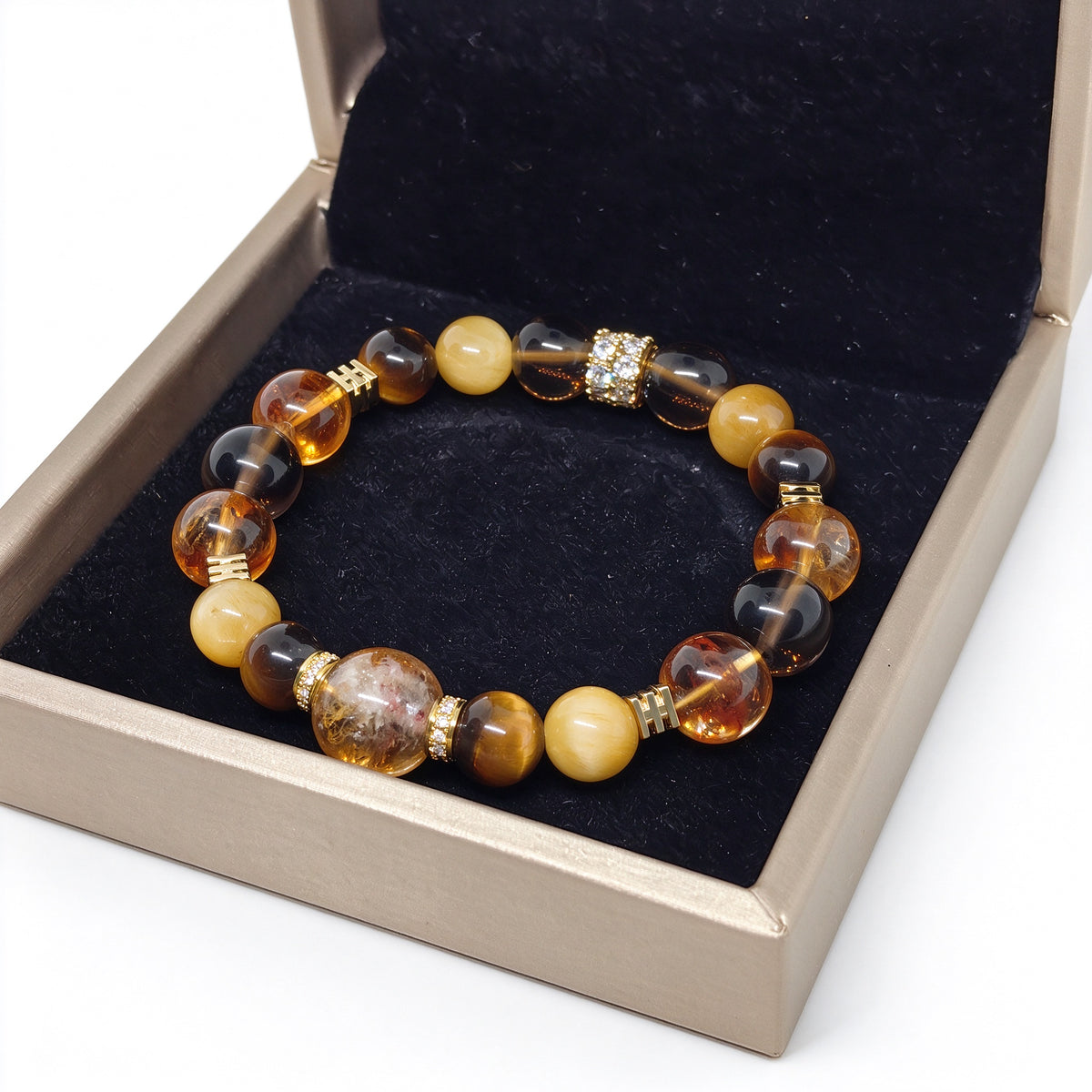 Natural Citrine and Tiger's Eye Bracelet Angle View