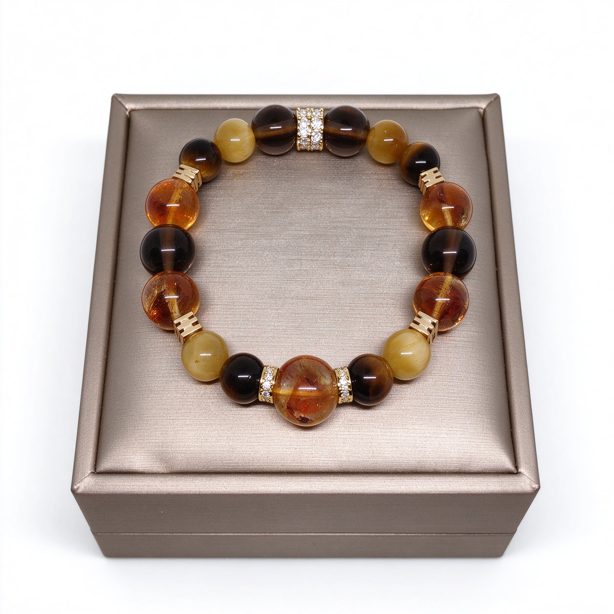 Natural Citrine and Tiger's Eye Bracelet on Gift Box